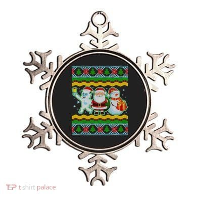 Cute Yeti Santa and Snowman Ugly Sweater Ornament