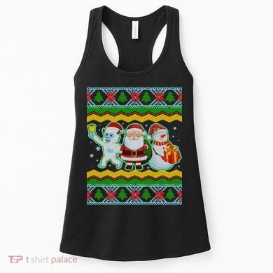 Cute Yeti Santa and Snowman Ugly Sweater Women's Tank Top