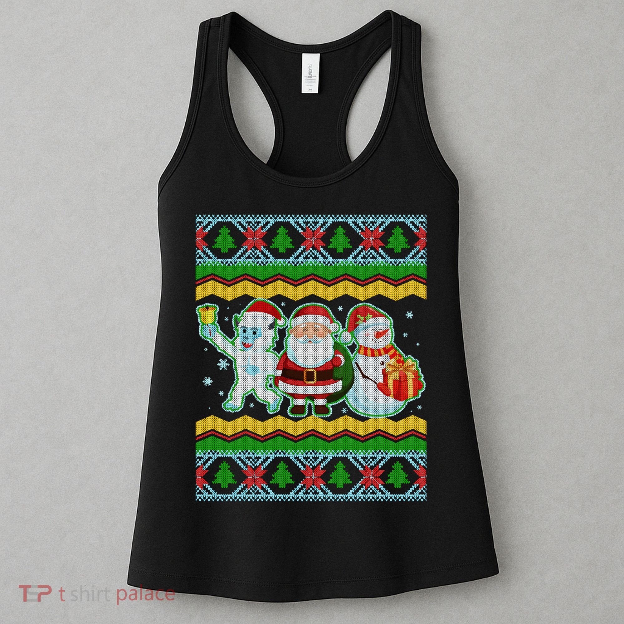 Cute Yeti Santa and Snowman Ugly Sweater Women's Tank Top