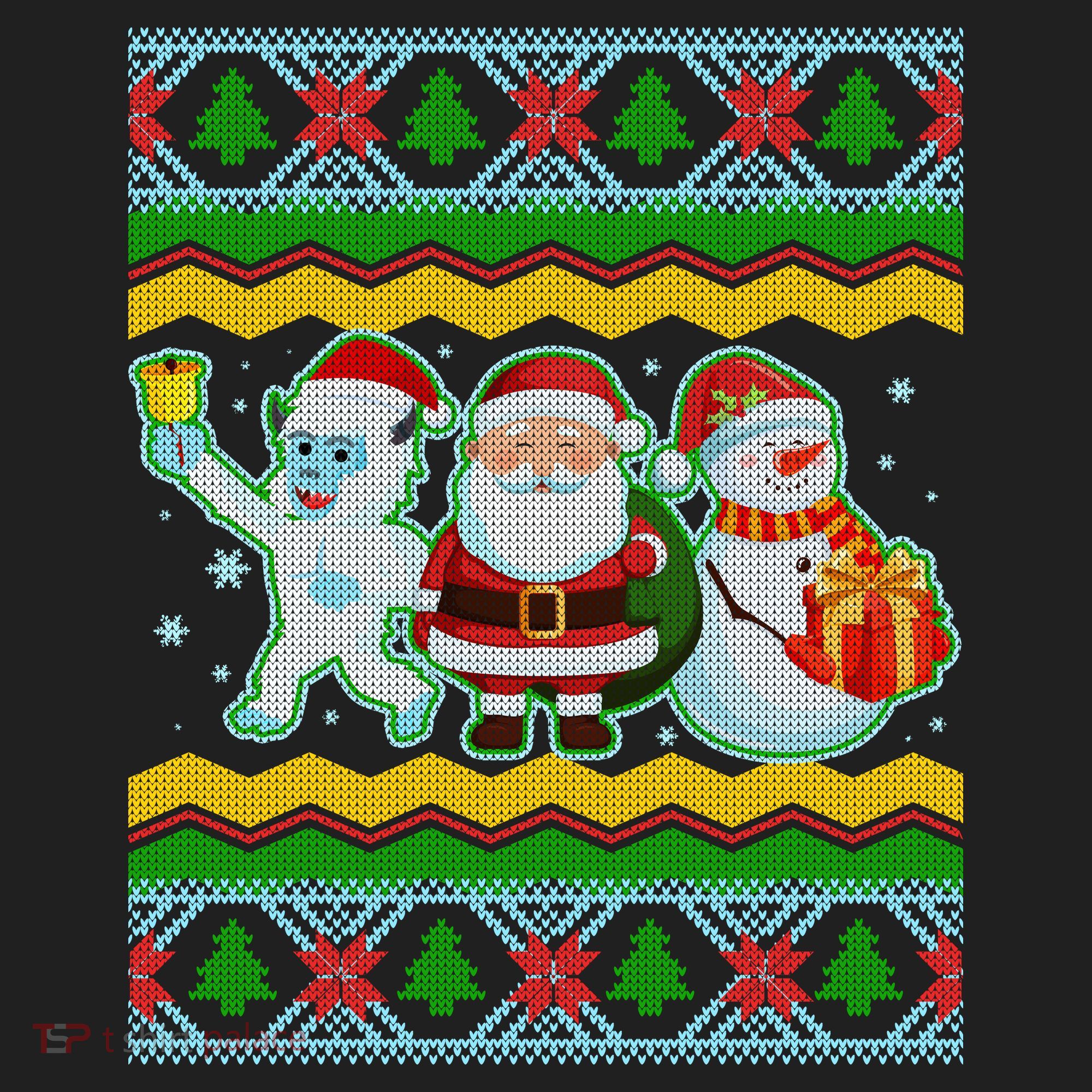 Cute Yeti Santa and Snowman Ugly Sweater Hat