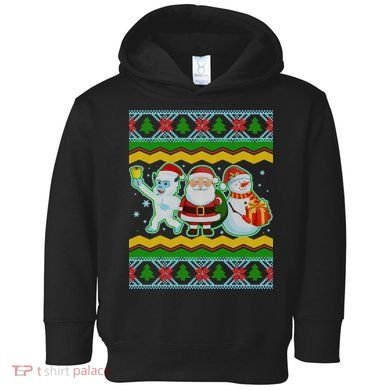 Cute Yeti Santa and Snowman Ugly Sweater Toddler Hoodie