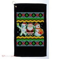 Cute Yeti Santa and Snowman Ugly Sweater Golf Towel thumb 0