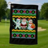 Cute Yeti Santa and Snowman Ugly Sweater Golf Towel thumb 1