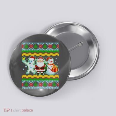Cute Yeti Santa and Snowman Ugly Sweater Button