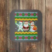 Cute Yeti Santa and Snowman Ugly Sweater Coaster thumb 0