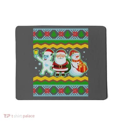 Cute Yeti Santa and Snowman Ugly Sweater Mousepad