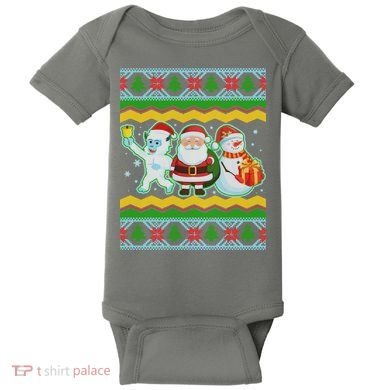 Cute Yeti Santa and Snowman Ugly Sweater Baby Bodysuit