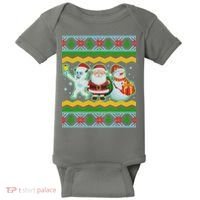 Cute Yeti Santa and Snowman Ugly Sweater Baby Bodysuit thumb 0