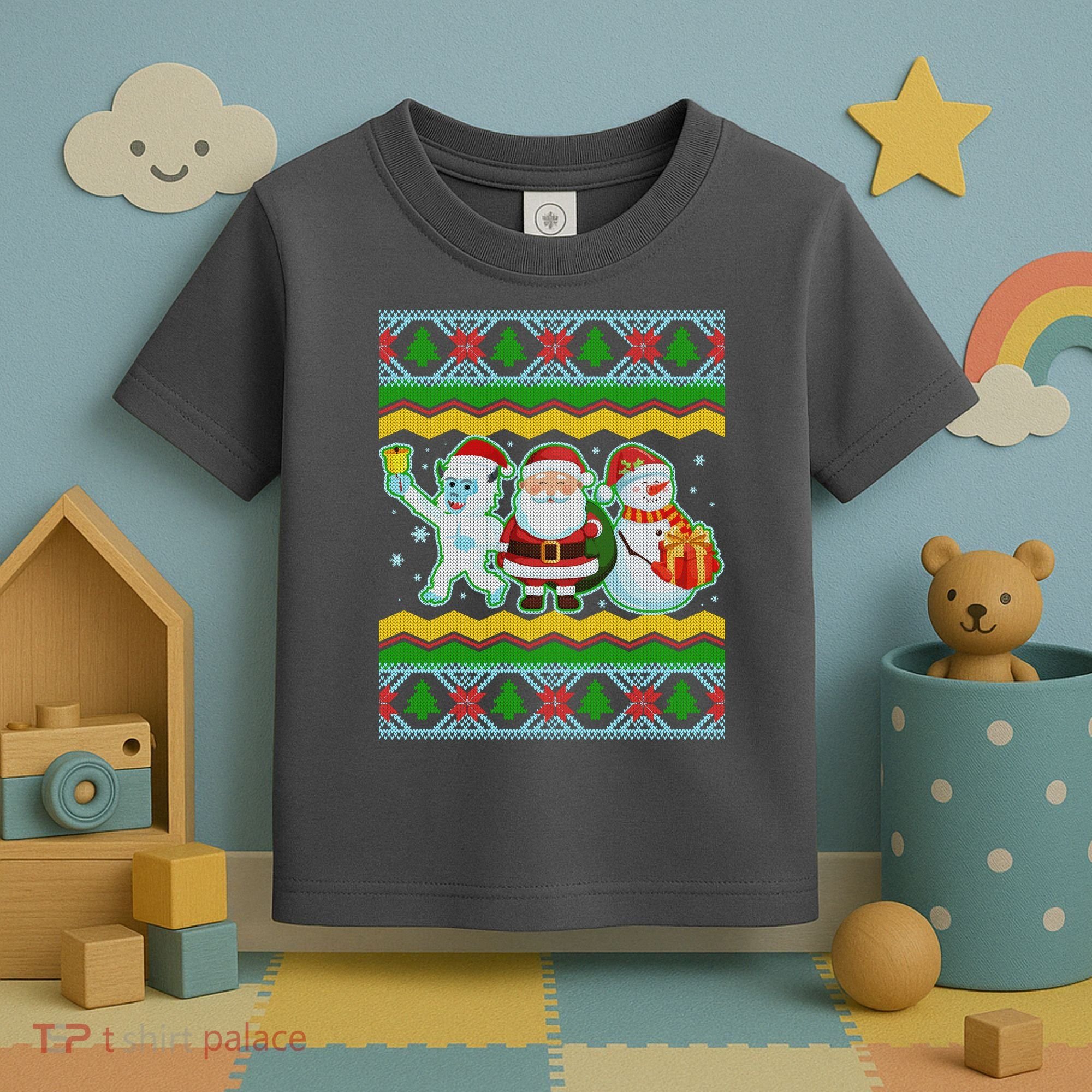 Cute Yeti Santa and Snowman Ugly Sweater Toddler T-Shirt