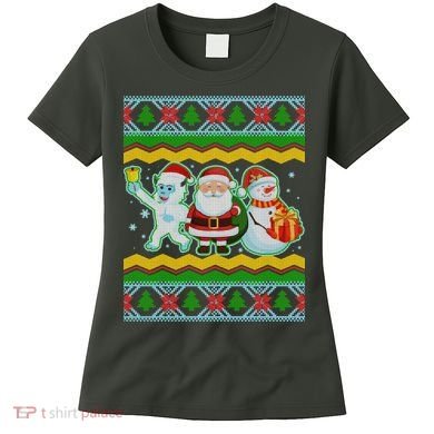 Cute Yeti Santa and Snowman Ugly Sweater Women's T-Shirt