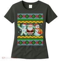 Cute Yeti Santa and Snowman Ugly Sweater Women's T-Shirt thumb 0