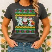Cute Yeti Santa and Snowman Ugly Sweater Women's T-Shirt thumb 2