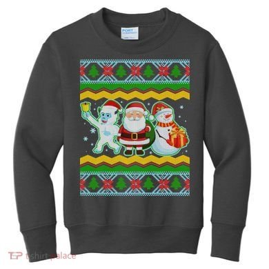 Cute Yeti Santa and Snowman Ugly Sweater Kids Sweatshirt