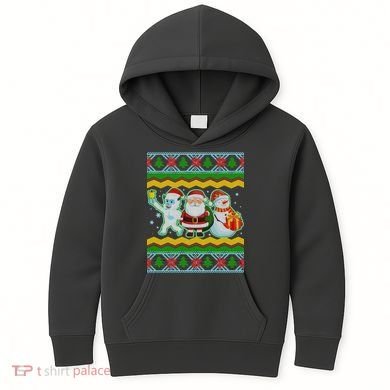 Cute Yeti Santa and Snowman Ugly Sweater Kids Hoodie