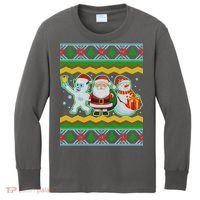 Cute Yeti Santa and Snowman Ugly Sweater Kids Long Sleeve Shirt thumb 0