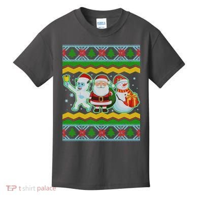 Cute Yeti Santa and Snowman Ugly Sweater Kids T-Shirt