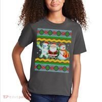 Cute Yeti Santa and Snowman Ugly Sweater Kids T-Shirt thumb 2