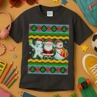 Cute Yeti Santa and Snowman Ugly Sweater Kids T-Shirt thumb 3