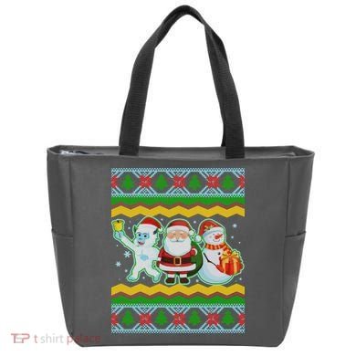 Cute Yeti Santa and Snowman Ugly Sweater Tote Bag