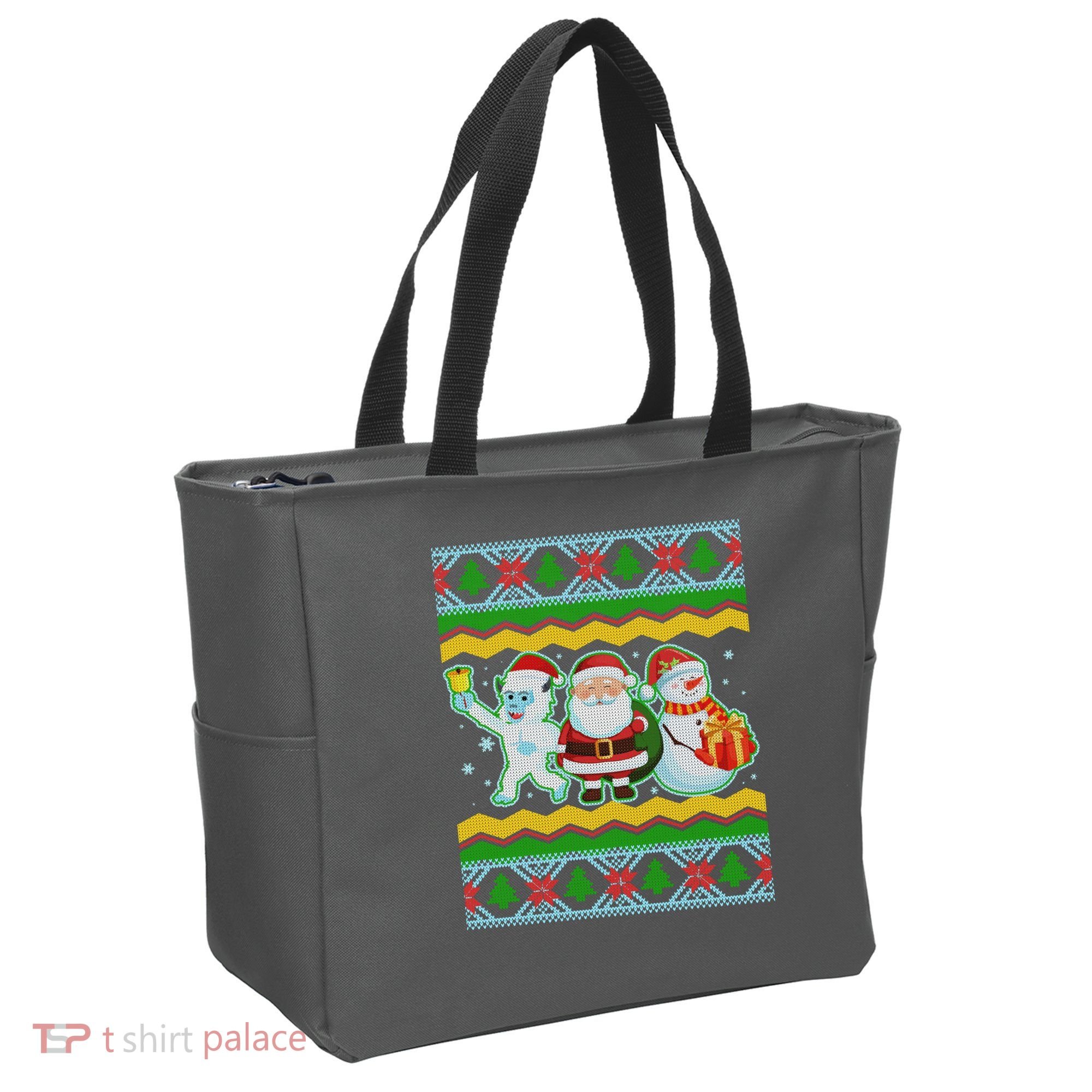 Cute Yeti Santa and Snowman Ugly Sweater Tote Bag