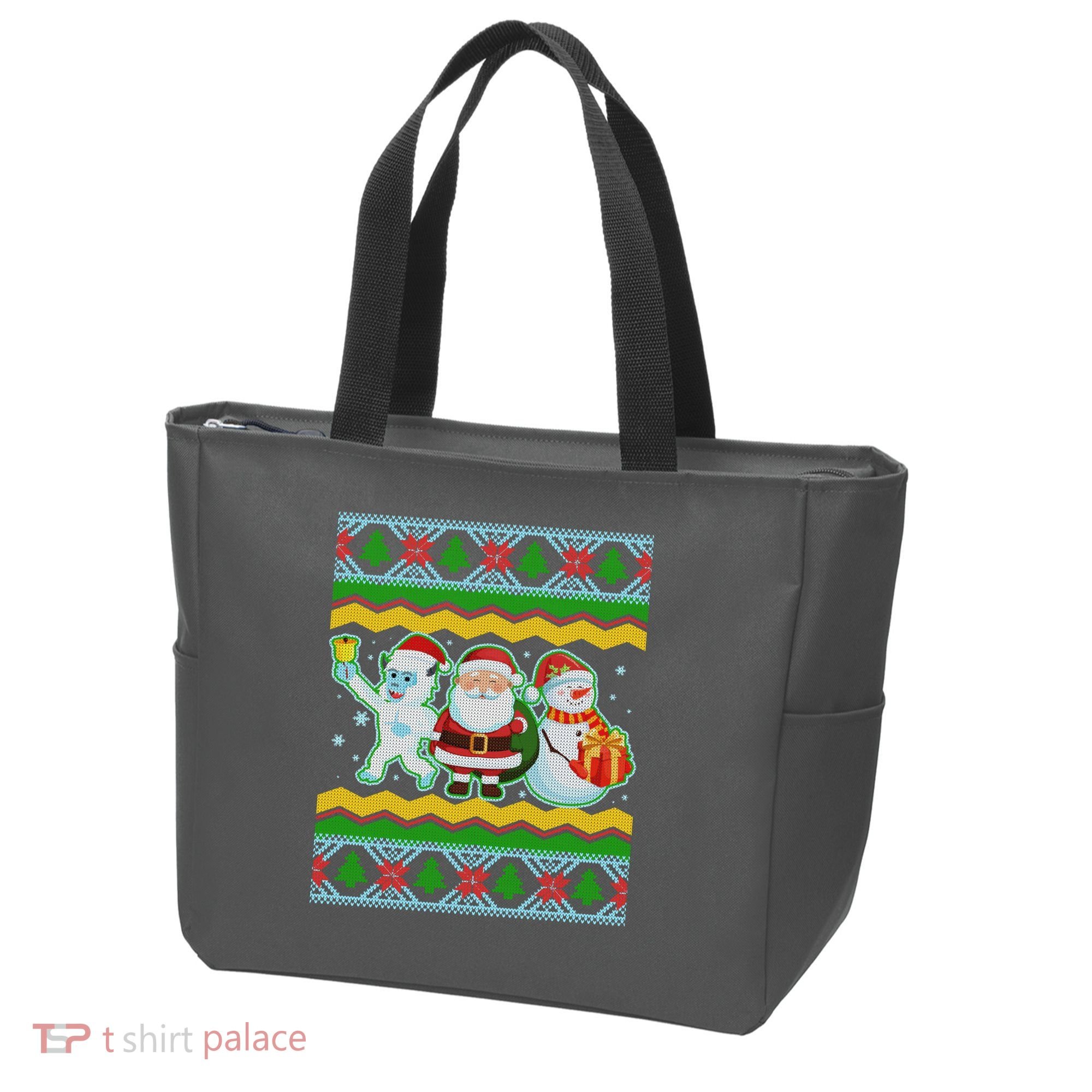 Cute Yeti Santa and Snowman Ugly Sweater Tote Bag