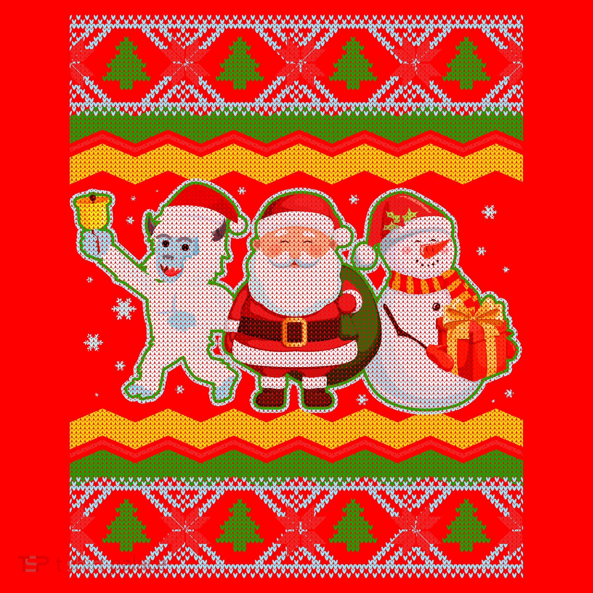 Cute Yeti Santa and Snowman Ugly Sweater Santa Hat