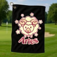 Cute Zodiac Aries Ram Golf Towel thumb 1