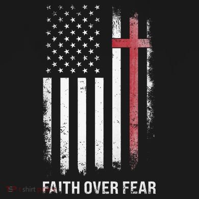 Christian Us Usa Flag American Christ Faith Over Fear Cross USA-Made Doggie Bandana