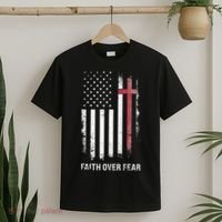 Christian Us Usa Flag American Christ Faith Over Fear Cross T-Shirt thumb 2