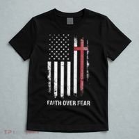 Christian Us Usa Flag American Christ Faith Over Fear Cross T-Shirt thumb 5