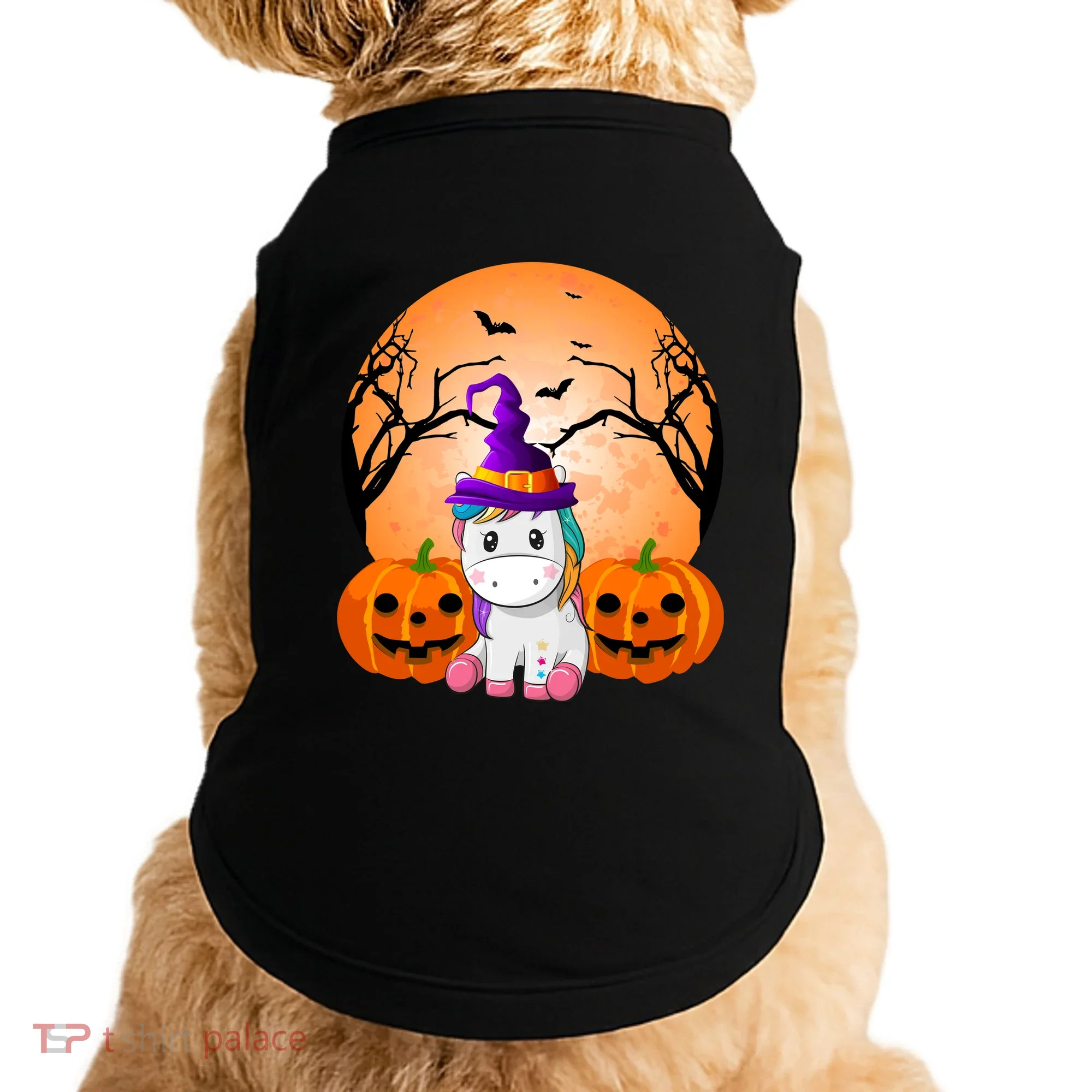Cute Unicorn Witch Jack O Lantern Halloween Doggie Tank