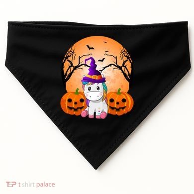Cute Unicorn Witch Jack O Lantern Halloween USA-Made Doggie Bandana
