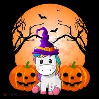 Cute Unicorn Witch Jack O Lantern Halloween USA-Made Doggie Bandana thumb 2