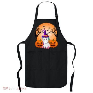 Cute Unicorn Witch Jack O Lantern Halloween Apron