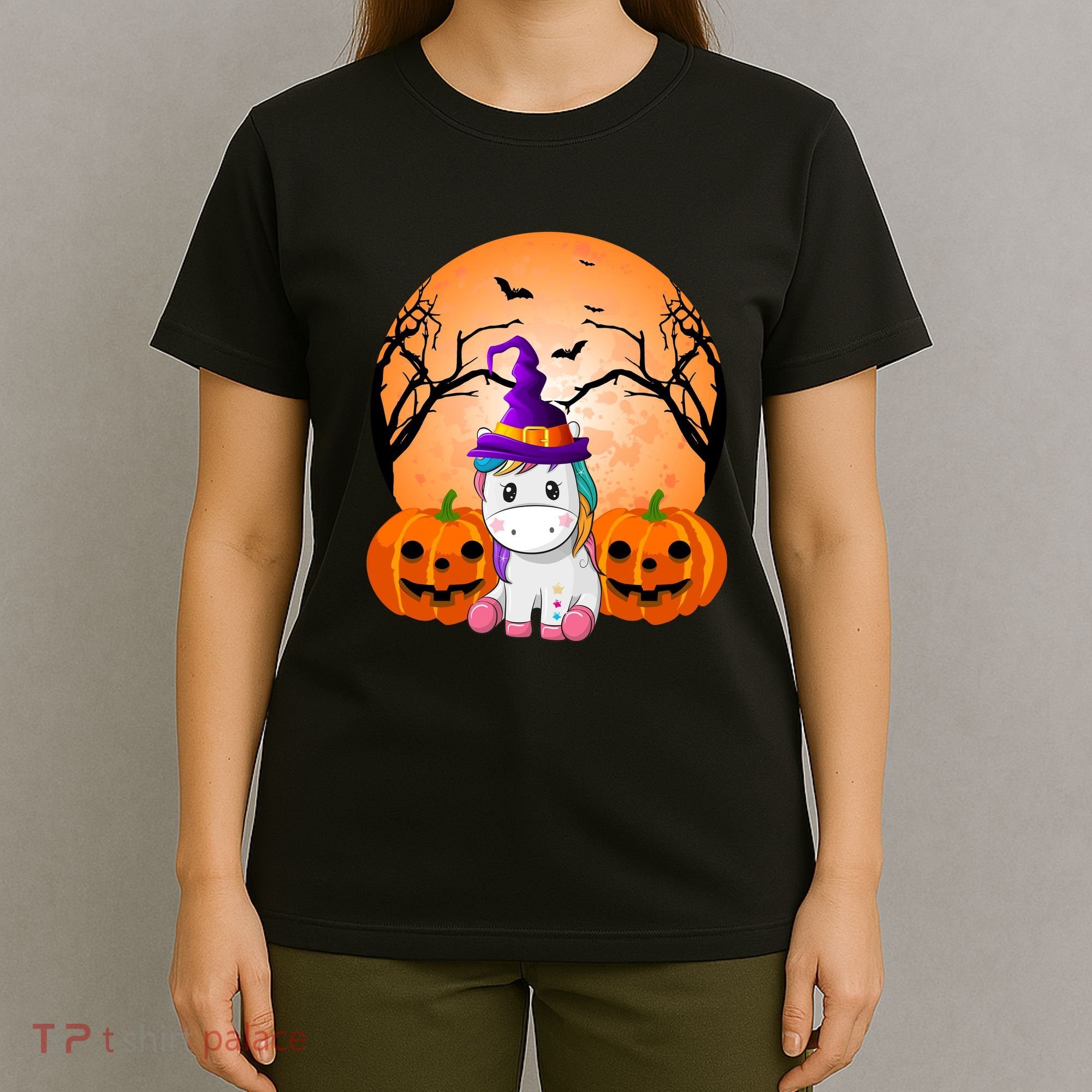 Cute Unicorn Witch Jack O Lantern Halloween T-Shirt