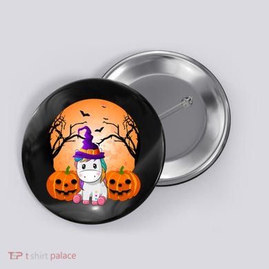 Cute Unicorn Witch Jack O Lantern Halloween Button