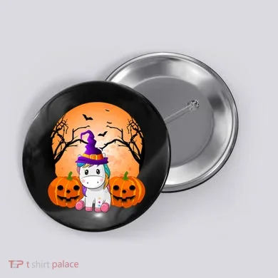 Cute Unicorn Witch Jack O Lantern Halloween Button