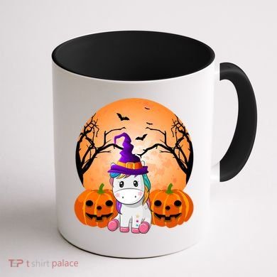 Cute Unicorn Witch Jack O Lantern Halloween Coffee Mug back