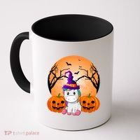 Cute Unicorn Witch Jack O Lantern Halloween Coffee Mug thumb 0