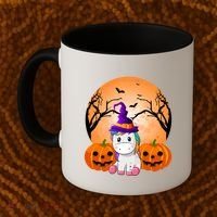Cute Unicorn Witch Jack O Lantern Halloween Coffee Mug thumb 2