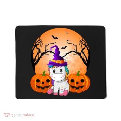 Cute Unicorn Witch Jack O Lantern Halloween Mousepad