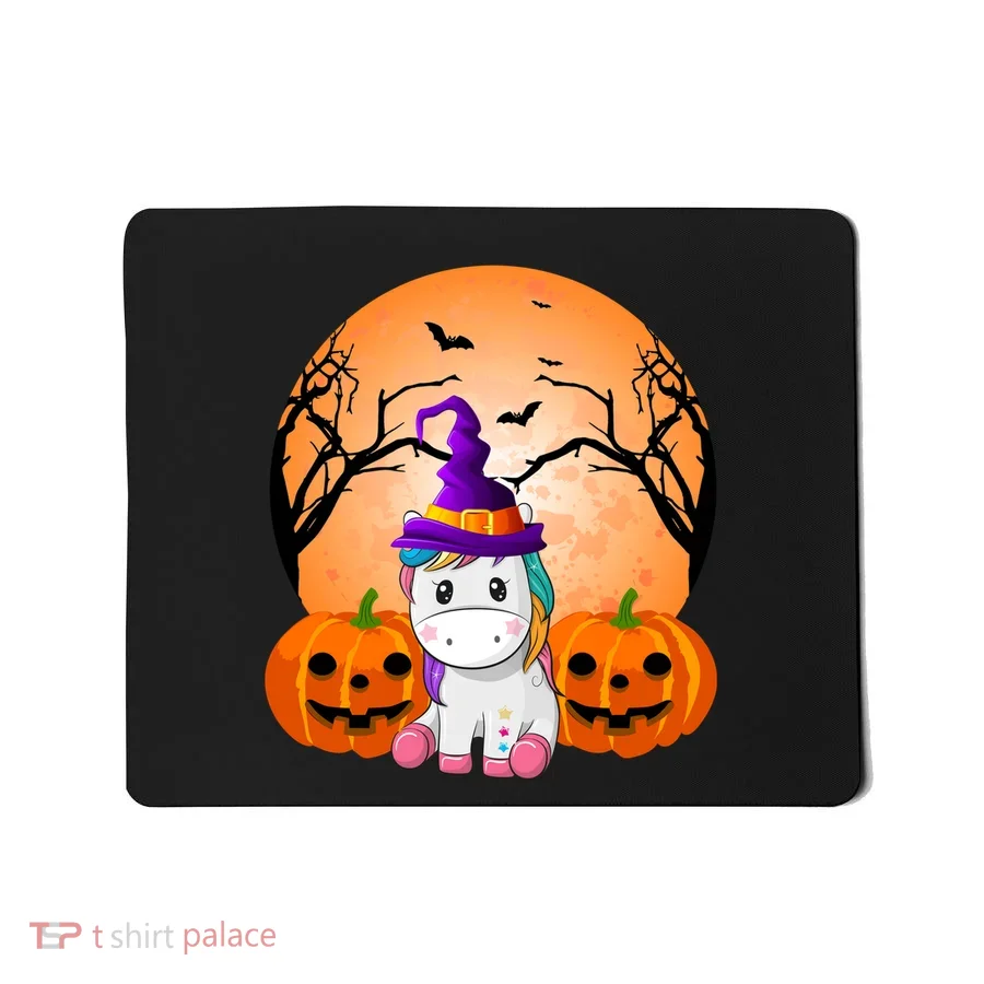Cute Unicorn Witch Jack O Lantern Halloween Mousepad