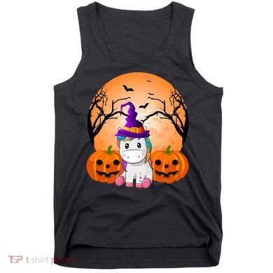 Cute Unicorn Witch Jack O Lantern Halloween Tank Top