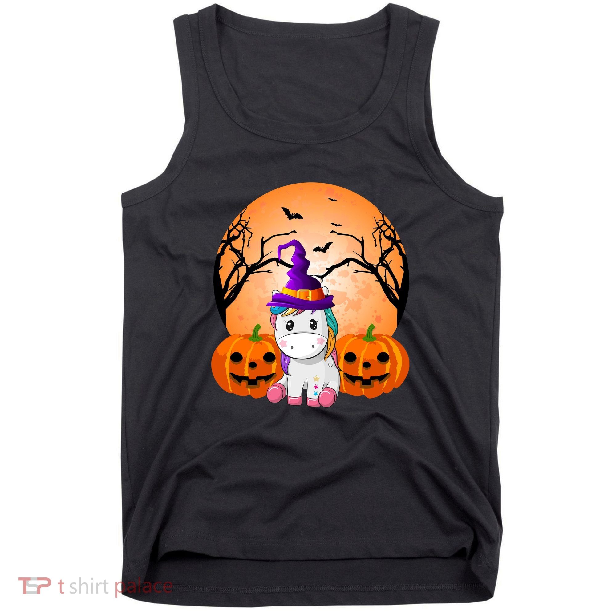 Cute Unicorn Witch Jack O Lantern Halloween Tank Top