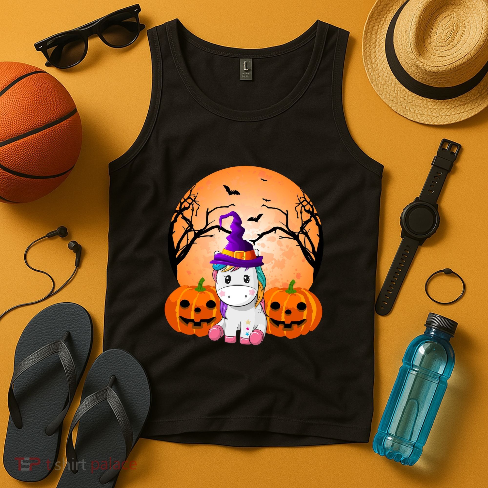 Cute Unicorn Witch Jack O Lantern Halloween Tank Top