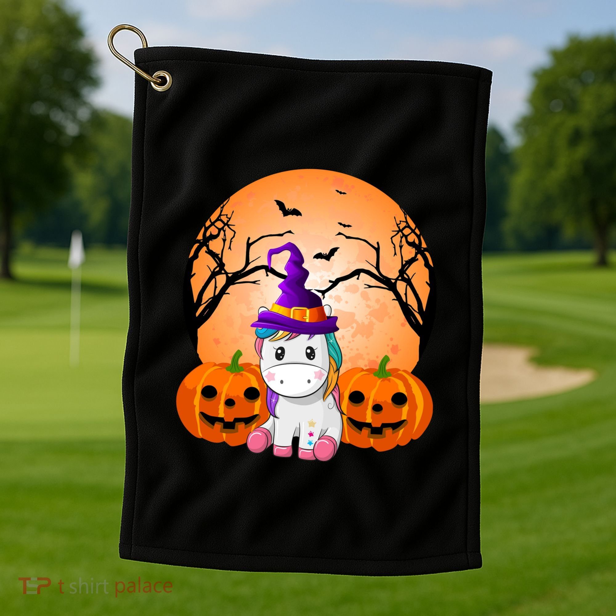 Cute Unicorn Witch Jack O Lantern Halloween Golf Towel