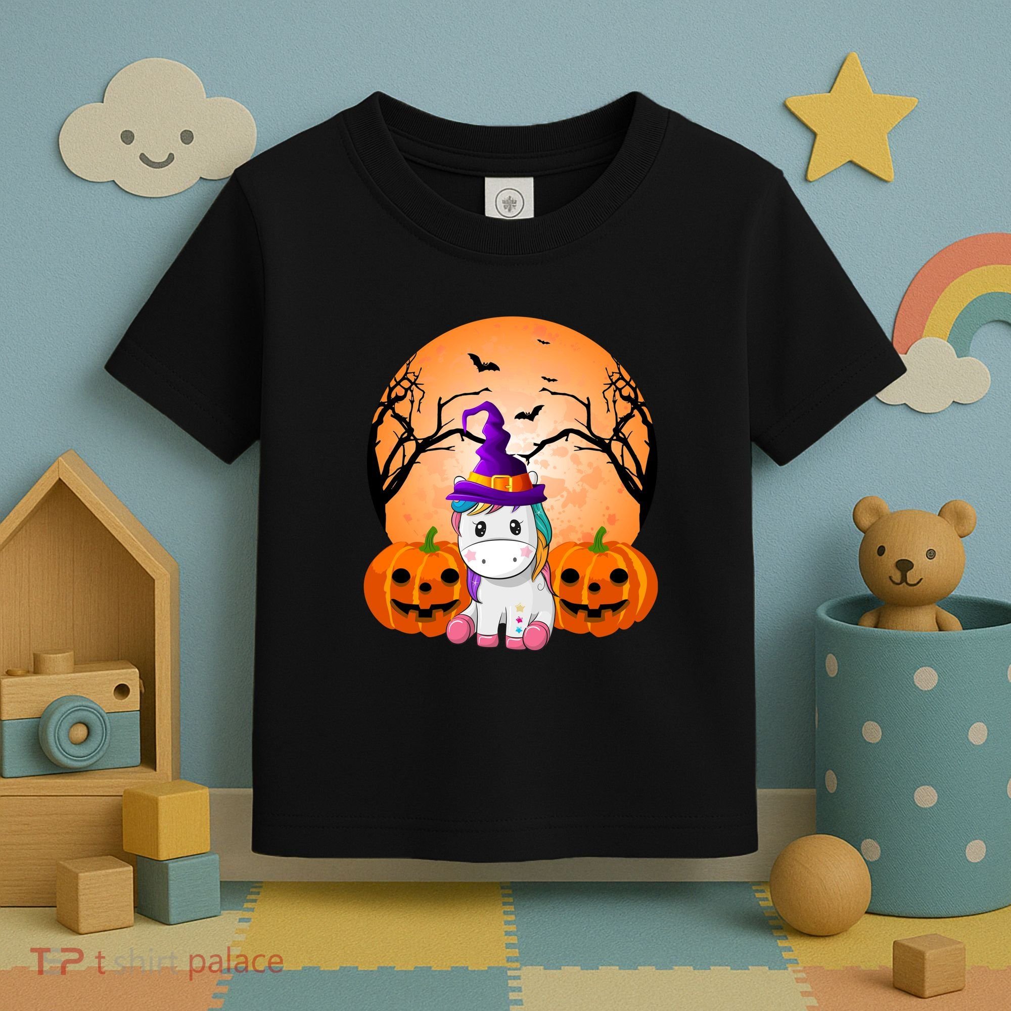Cute Unicorn Witch Jack O Lantern Halloween Toddler T-Shirt