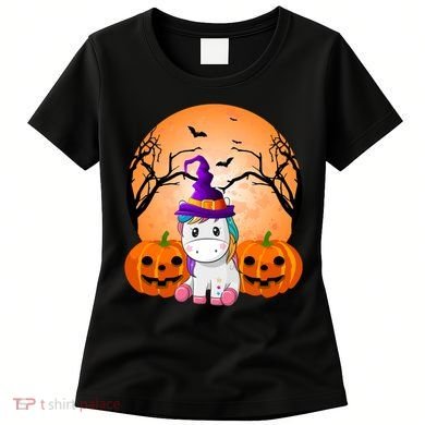 Cute Unicorn Witch Jack O Lantern Halloween Women's T-Shirt