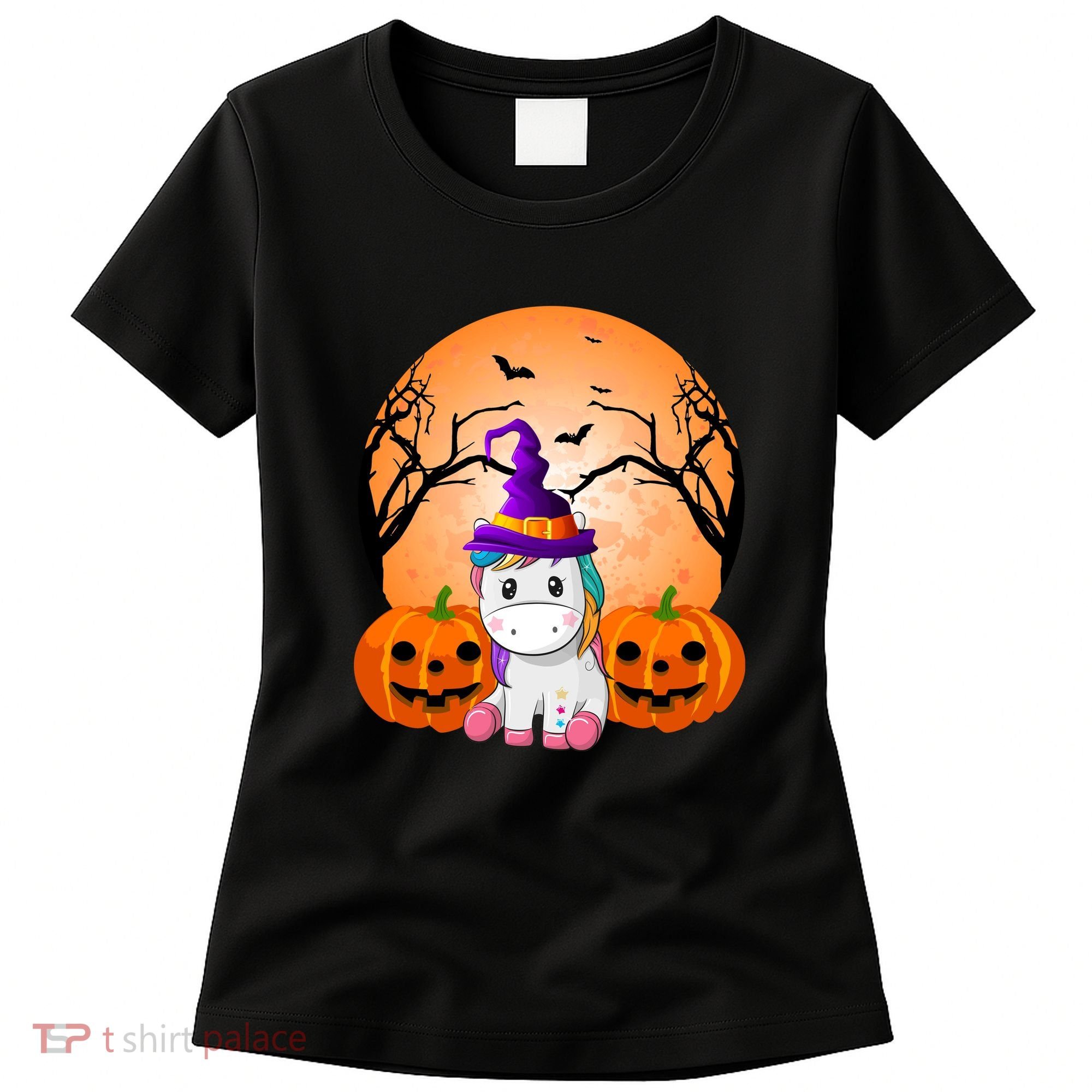 Cute Unicorn Witch Jack O Lantern Halloween Women's T-Shirt