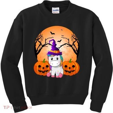 Cute Unicorn Witch Jack O Lantern Halloween Kids Sweatshirt
